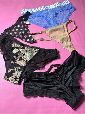 Victoria's Secret Blue Lace Bikini with Mixed Floral & Black Panties Set